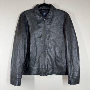 Vintage Gap Y2K Black Leather Jacket Full Zip Women’s XL Unisex Genuine Leather